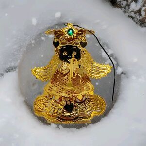 Lee Graves Gold Filigree May  Birthday Angel Christmas Ornament Figurine Emerald